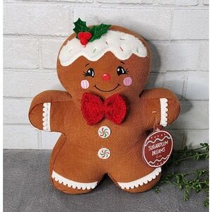 Sugarplum Dreams Gingerbread Girl Plush Figure Pillow 13" x 11" Bow Sprinkles‎